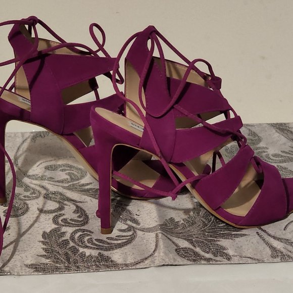 Steve Madden Sandalia Purple Nubuck Leather Lace-Up Heels - Picture 4 of 8